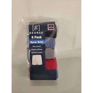 George 100% Cotton Boxer Brief 6 Pack Mens Size S 28-30 Odor Control Grey Blue